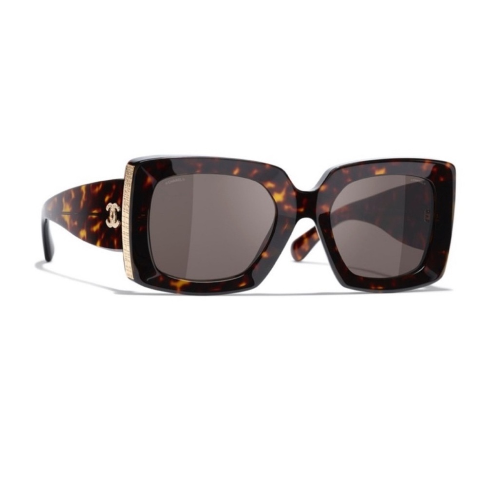 🌹SOLD🌹 Chanel Tortoise Shell Sunglasses Square Acetate Gold Rectangle